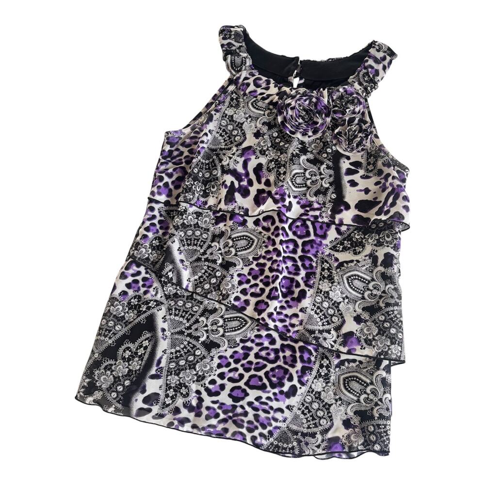 Byline Byer CA Y2K Leopard & Paisley Print Tiered Blouse Women’s Small Purple